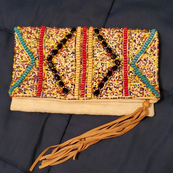 Boho colorful clutch bag with fringe - Picture 1 of 8